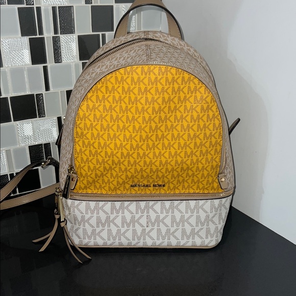 Michael Kors Mustard and Beige Logo Backpack - Picture 1 of 8
